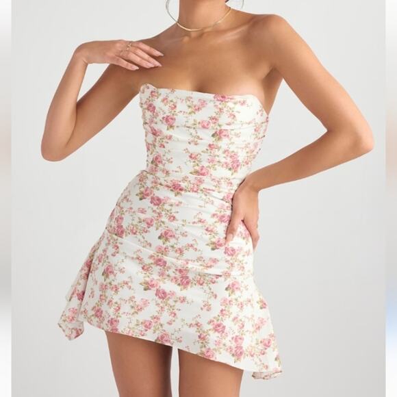 NWT House of CB "Jasmine" Rose Print Draped Corset Dress Size L - Picture 1 of 4